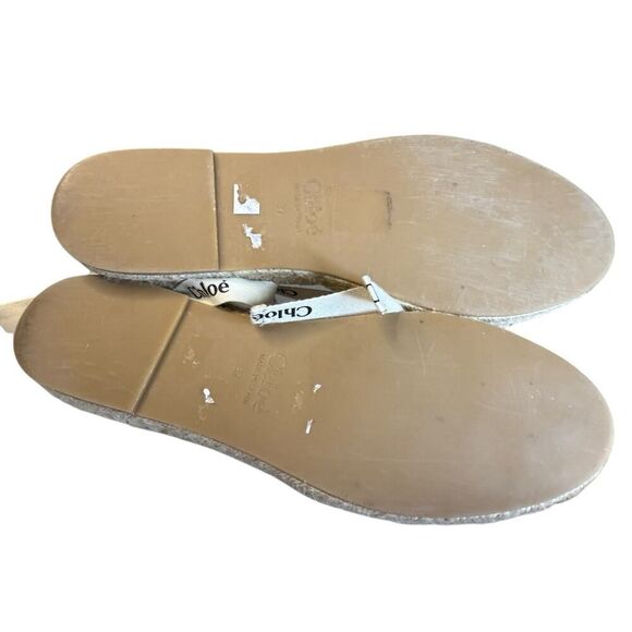 Chloe Beige/White Leather Canvas Espadrille Ankle Wrap Ingrid Flats sz 37/6.5 - Picture 11 of 13